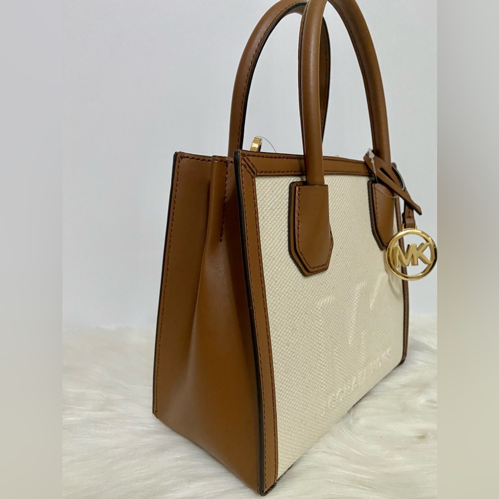 Michael Kors Small Satchel Handbag Brown and Linen Cream NWT - Picture 5 of 10